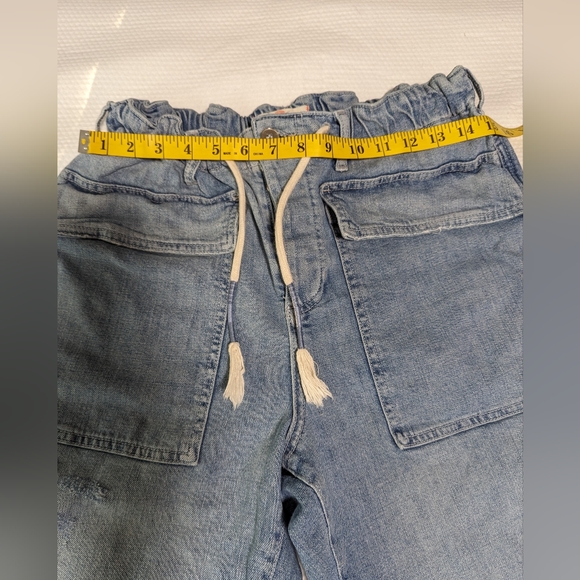 FREE PEOPLE Jeans Womens Small S Wide-Leg Crop Flap Pockets Raw-Hem Paperbag. - Picture 8 of 11
